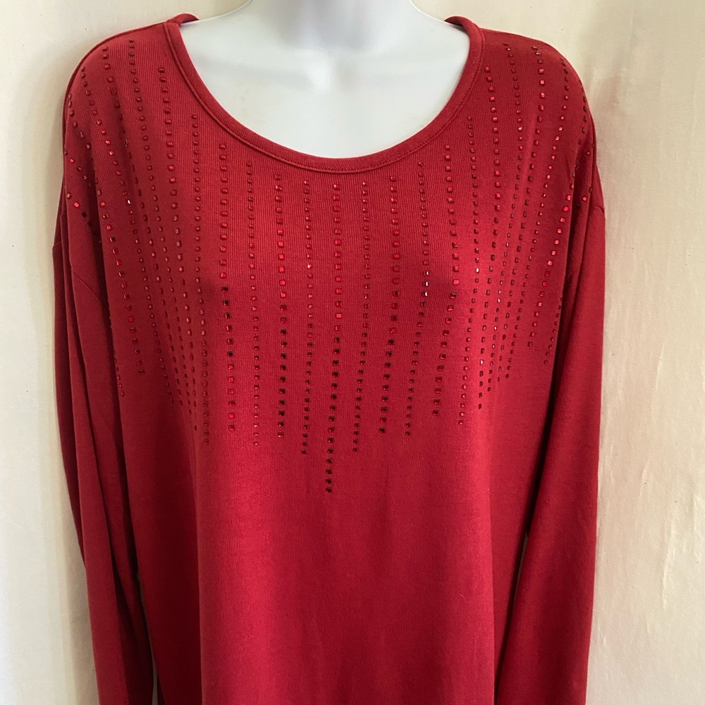 Vocal Long Sleeved Knitted Top with Red Stone Accents